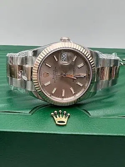 Pre-owned Rolex Brand  Datejust 41 126331 18k Rose Steel Fluted Sundust Dial Oyster B&p