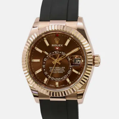 Pre-owned Rolex Brown 18k Rose Gold Sky-dweller Automatic Men's Wristwatch 42 Mm
