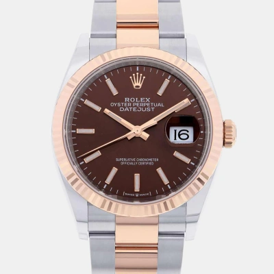 Pre-owned Rolex Brown 18k Rose Gold Stainless Steel Datejust 126231 Automatic Men's Wristwatch 36 Mm