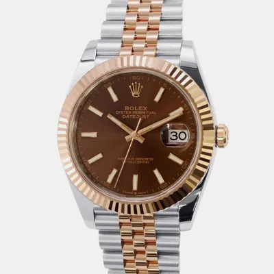 Pre-owned Rolex Brown 18k Rose Gold Stainless Steel Datejust Automatic Men's Wristwatch 41 Mm