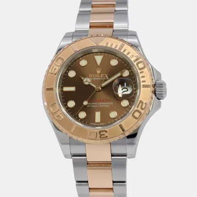 Pre-owned Rolex Brown 18k Rose Gold Stainless Steel Yacht-master 116621 Automatic Men's Wristwatch 40 Mm