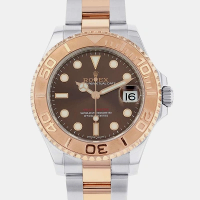 Pre-owned Rolex Brown 18k Rose Gold Stainless Steel Yacht-master 268621 Automatic Women's Wristwatch 37 Mm
