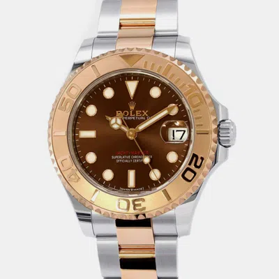 Pre-owned Rolex Brown 18k Rose Gold Stainless Steel Yacht-master Automatic Men's Wristwatch 37 Mm