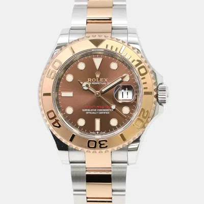 Pre-owned Rolex Brown 18k Rose Gold Stainless Steel Yacht-master Automatic Men's Wristwatch 40 Mm