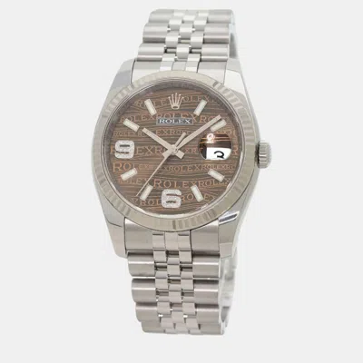 Pre-owned Rolex Brown Diamond Stainless Steel Datejust 116234 Automatic Men's Wristwatch 36 Mm