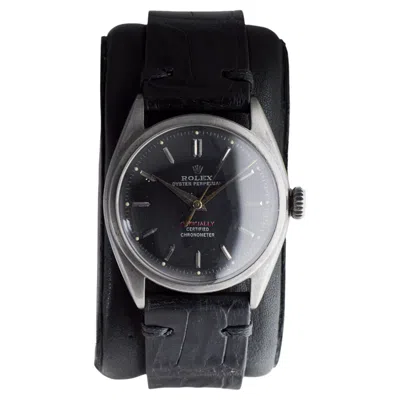 Pre-owned Rolex "carbonized" Oyster Perpetual Black Dial And Super Oyster Crown, 1950's