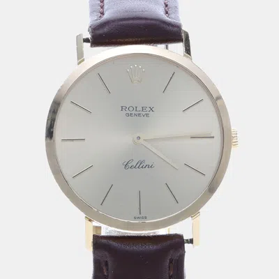 Pre-owned Rolex Cellini 4112 White Yellow Gold Automatic Women Wristwatch 32mm