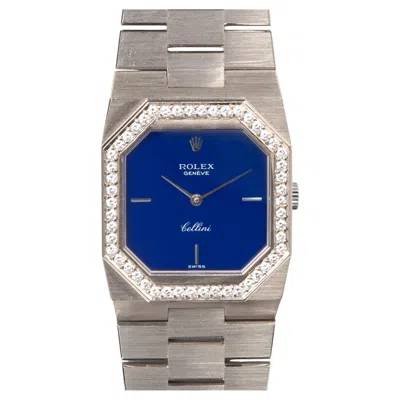 Pre-owned Rolex Cellini 4650 Blue Dial Factory Diamond Bezel 18k Wg 1976 With 2025  S
