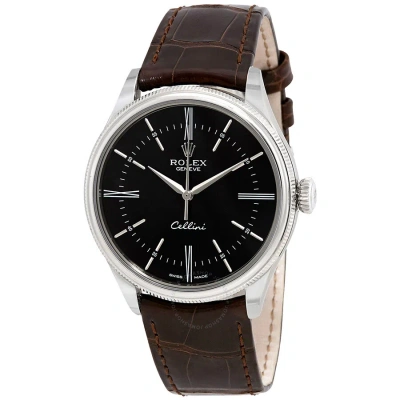 Rolex Cellini Automatic Black Dial Brown Leather Men's Watch 50509brsl