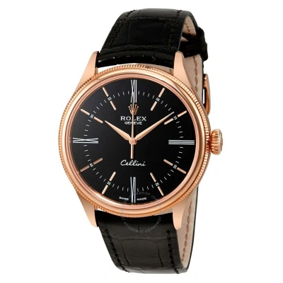 Rolex Cellini Black Dial 18 Carat Everose Gold Automatic Men's Watch 50505bksl