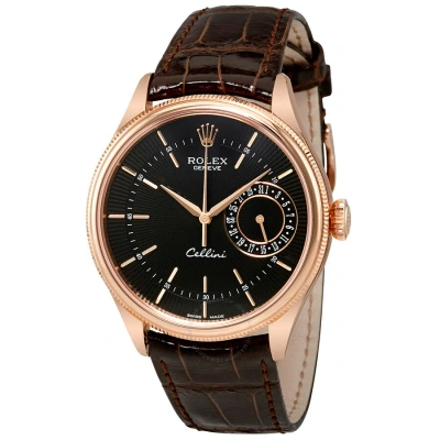 Rolex Cellini Black Dial 18k Rose Gold Automatic Men's Watch 50515bksbrl In Multi