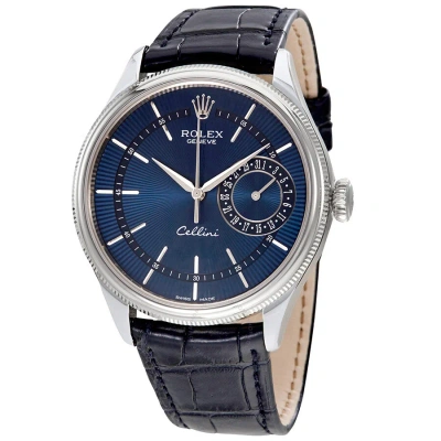 Rolex Cellini Blue Guilloche Dial Automatic Men's Leather Watch 50519blsbll In Blue / Gold / Gold Tone / White
