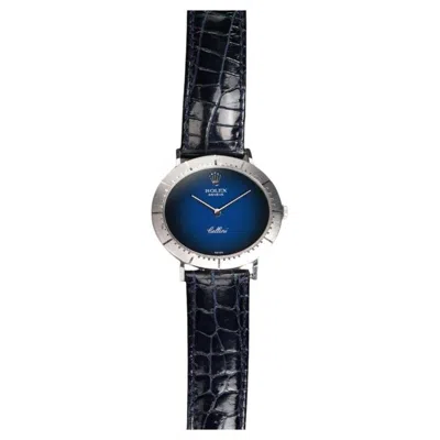 Pre-owned Rolex Cellini Blue Vignette Watch In 18k White Gold, 1970s