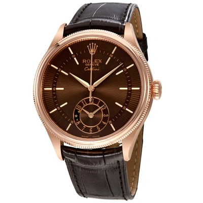 Rolex Cellini Brown Guilloche Dial Automatic Men's 18k Everose Gold Leather Watch 50525brsbrl