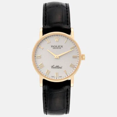 Pre-owned Rolex Cellini Classic Yellow Gold Ivory Anniversary Dial Men's Watch 32 Mm In White