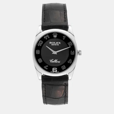 Pre-owned Rolex Cellini Danaos 18k White Gold Black Dial Men's Watch 34 Mm