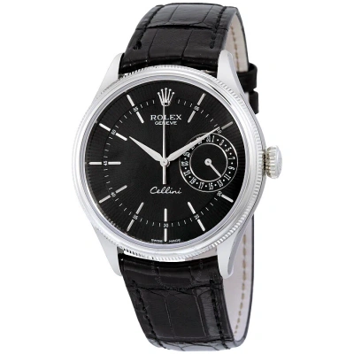 Rolex Cellini Date Black Dial 18kt White Gold Men's Watch 50519bksbkl