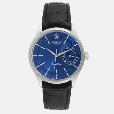 Pre-owned Rolex Cellini Date White Gold Blue Dial Men's Watch 39 Mm
