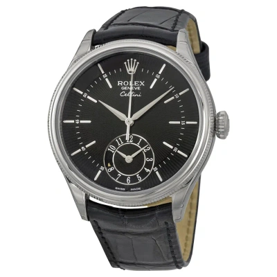 Rolex Cellini Dual Time Black Dial 18kt White Gold Men's Watch 50529bksbkl
