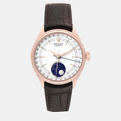 Pre-owned Rolex Cellini Moonphase White Dial Rose Gold Men's Watch 39 Mm