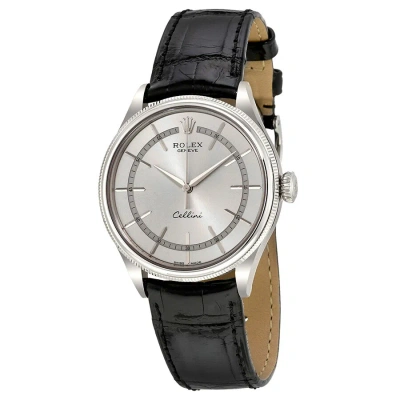 Rolex Cellini Time Silver Dial Automatic Men's 18 Carat White Gold Watch 50509wsl In Black