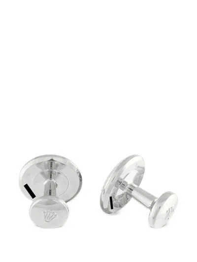 Pre-owned Rolex Ceramic And Fluted Cufflinks In Silver