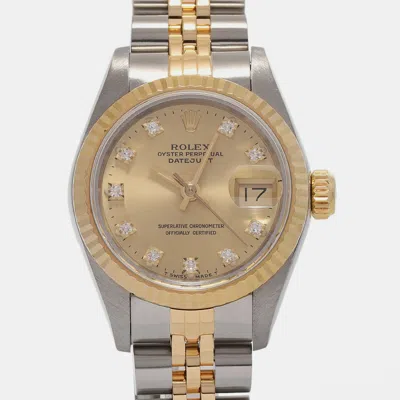 Pre-owned Rolex Champagne 18k Yellow Gold And Diamond Datejust 69173g Automatic Women's Wristwatch 26mm