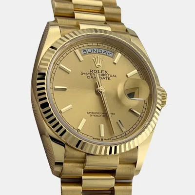 Pre-owned Rolex Champagne 18k Yellow Gold Day Date President 128238 Automatic Men's Wristwatch 36 Mm