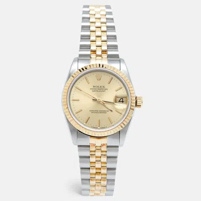 Pre-owned Rolex Champagne 18k Yellow Gold Stainless Datejust 68273 Women's Wristwatch 31 Mm