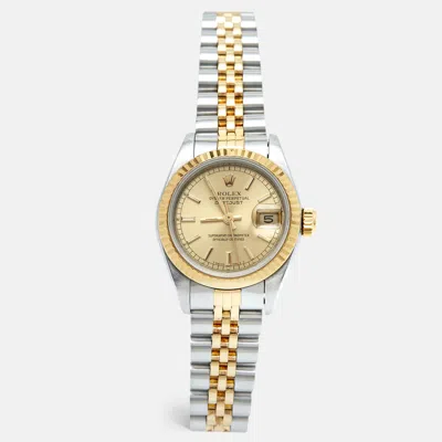 Pre-owned Rolex Champagne 18k Yellow Gold Stainless Steel Datejust 69173 Women's Wristwatch 26 Mm