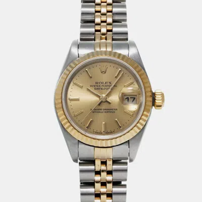 Pre-owned Rolex Champagne 18k Yellow Gold Stainless Steel Datejust 79173 Automatic Women's Wristwatch 26 Mm