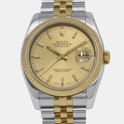 Pre-owned Rolex Champagne 18k Yellow Gold Stainless Steel Datejust Automatic Men's Wristwatch 36 Mm