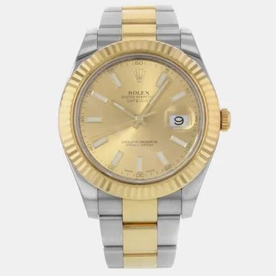 Pre-owned Rolex Champagne 18k Yellow Gold Stainless Steel Datejust Ii 116333 Automatic Men's Wristwatch 41mm