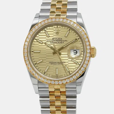 Pre-owned Rolex Champagne 18k Yellow Gold Stainless Steel Diamond Datejust 126283rbr Automatic Men's Wristwatch 36 M