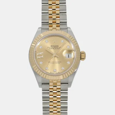 Pre-owned Rolex Champagne 18k Yellow Gold Stainless Steel Diamond Datejust 279173 Automatic Women's Wristwatch 28 Mm