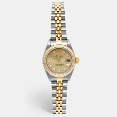Pre-owned Rolex Champagne Diamond 18k Yellow Gold Stainless Steel Datejust 79173 Women's Wristwatch 26 Mm