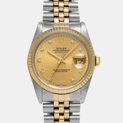 Pre-owned Rolex Champagne Diamond 18k Yellow Gold Stainless Steel Datejust Automatic Men's Wristwatch 36 Mm