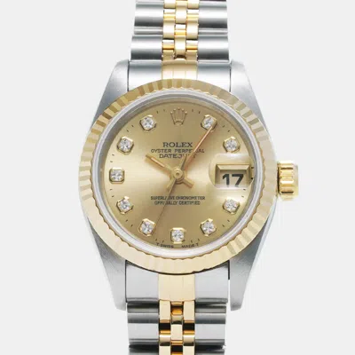 Pre-owned Rolex Champagne Diamond 18k Yellow Gold Stainless Steel Datejust Automatic Women's Wristwatch 26 Mm