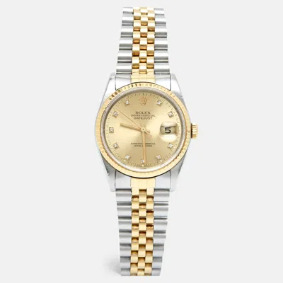 Pre-owned Rolex Champagne Diamond 18k Yellow Stainless Steel Datejust 16233 Men's Wristwatch 36 Mm