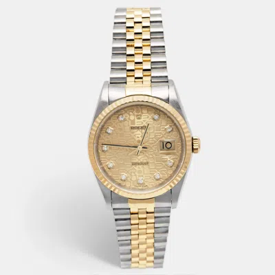 Pre-owned Rolex Champagne Jubilee Diamond 18k Yellow Gold Stainless Steel Datejust 16233 Women's Wristwatch 36 Mm