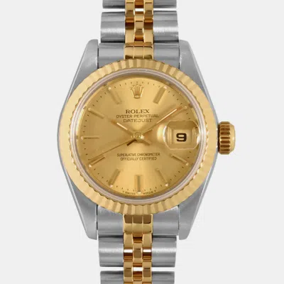 Pre-owned Rolex Champagne Stainless Steel 18k Yellow Gold Datejust 69173 Automatic Women's Wristwatch 26mm