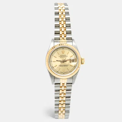 Pre-owned Rolex Champgne 18k Yellow Gold Stainless Steel Datejust 69173 Women's Wristwatch 26 Mm