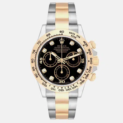 Pre-owned Rolex Cosmograph Daytona Steel Yellow Gold Diamond Men's Watch 40 Mm In Black
