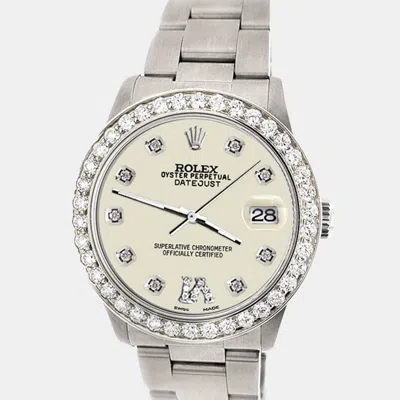 Pre-owned Rolex Custom 1.62ct Diamond Stainless Steel Datejust Automatic Women's Wristwatch 31 Mm In Beige