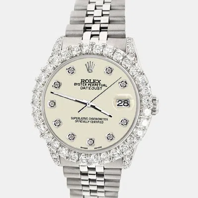 Pre-owned Rolex Custom 2.95ct Diamond Stainless Steel Datejust Automatic Women's Wristwatch 31 Mm In Beige