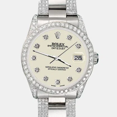 Pre-owned Rolex Custom 3.5ct Diamond Stainless Steel Datejust Automatic Women's Wristwatch 31 Mm In Beige