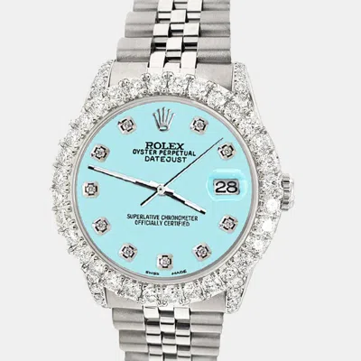 Pre-owned Rolex Custom Aqua Blue 2.95ct Diamond Stainless Steel Datejust Automatic Women's Wristwatch 31 Mm