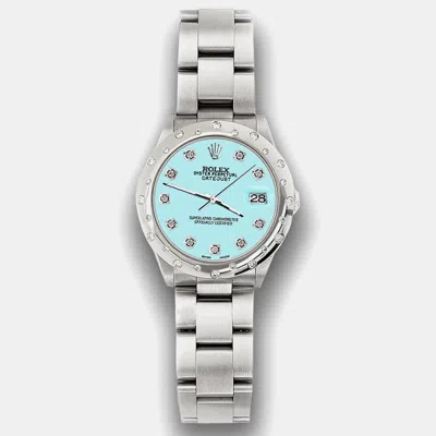 Pre-owned Rolex Custom Aqua Blue Diamond Stainless Steel Datejust 78240 Automatic Women's Wristwatch 31 Mm