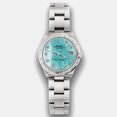 Pre-owned Rolex Custom Aquamarine Mop Diamond Stainless Steel Datejust 78240 Automatic Women's Wristwatch 31 Mm In Blue