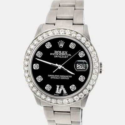 Pre-owned Rolex Custom Black 1.62ct Diamond Stainless Steel Datejust Automatic Women's Wristwatch 31 Mm